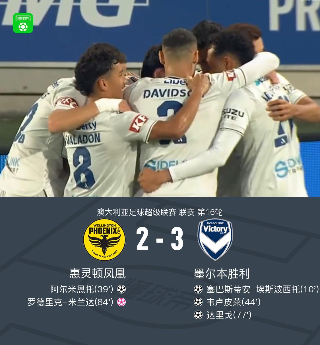 MK体育在线-墨尔本胜利客场3-2惠灵顿凤凰，韦卢皮莱破门+中框，达里戈破门